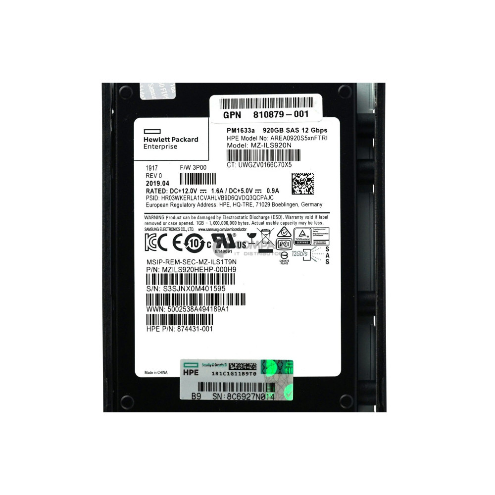 879393-001 HPE 920GB 12G SAS 2.5 SFF 3PAR 8000 SSD